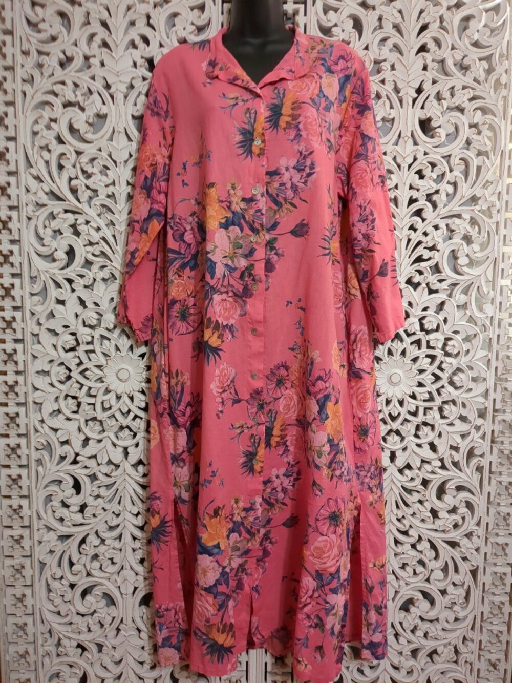 P2P 24" 💮🌷🌸💓🌸🌷💮 Italy Button Up Long Sleeve Maxi Dress Cover up duster